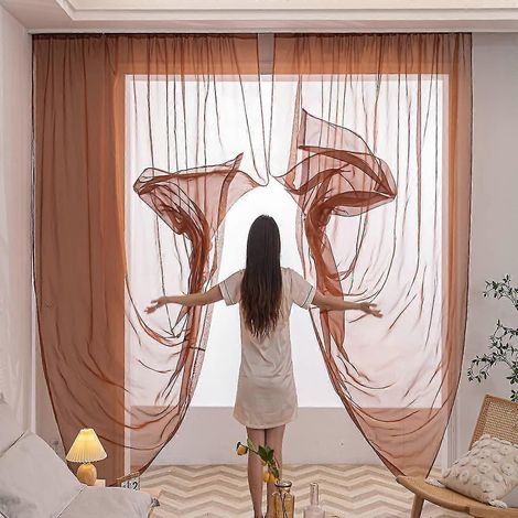 Rideaux voilages marron pour fenêtre, 2 panneaux de 229 cm de long, filtrant la lumière (1/5)