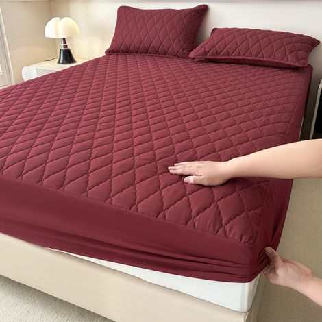 Filiyano-Housse de matelas unie, anti-poussière et imperméable pour matelas de 5 à 25 cm d'épaisseur (Bordeaux/200X220cm) (1/4)