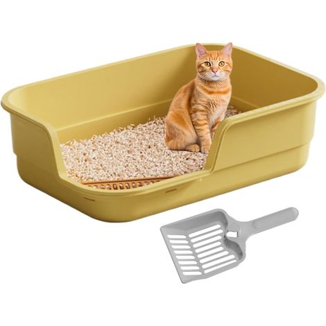 Grand bac litière chat semi-fermé dessus ouvert plastique antidérapant, pelle incluse hygiène