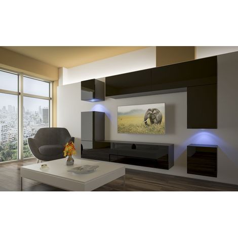 Ensemble meuble TV NEXT 5 AN5-17B-HG20-1A noir brillant 240 cm (1/2)