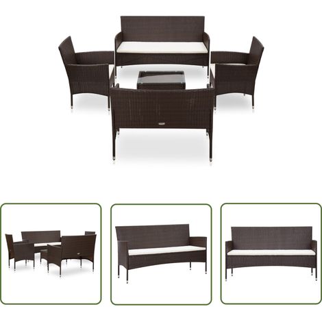 The Living Store 5-tlg. Garten-Lounge-Set mit Auflagen Poly Rattan Braun - Gartenmöbeln - Loungemöbel - Rattanmöbel - Outdoormöbel - Gartenloungeset (1/5)