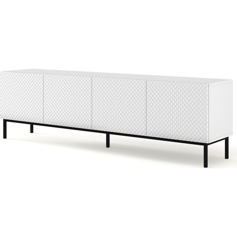 Meuble TV meuble Hi-fi sur pied Blanc Mat 200x42x58cm RAVI C DIAMANT Pied Cadré noir (1/2)