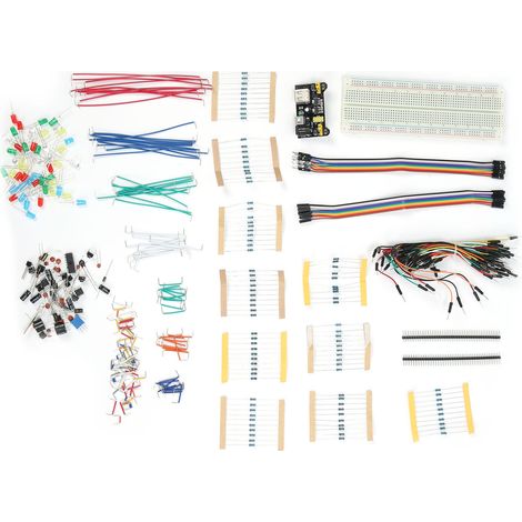 Kit électronique DIY : fils de liaison, plaque d'essai, condensateurs céramiques, résistances et modules (1/5)