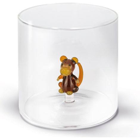 WD LifeStyle Bicchiere Vetro Borosilicato Cc 250 ml Decoro Scimmia