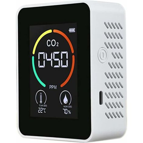 Detector de dióxido de carbono CO2 para calidad del aire, temperatura y humedad. Medición rápida de CO2. Color blanco. (1/5)