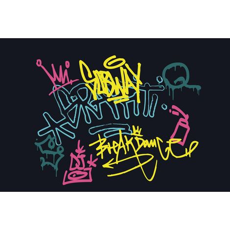 Papier peint Graffiti Dark 3,75 m x 2,50 m Papier peint Graffiti mur en noir, multicolore colle incluse DD129600 (1/3)