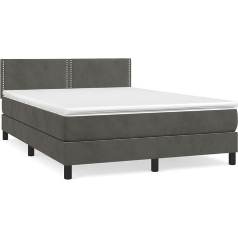 Lit double Lit adulte Sommier à lattes de lit et matelas Gris foncé 140x200cm Velours