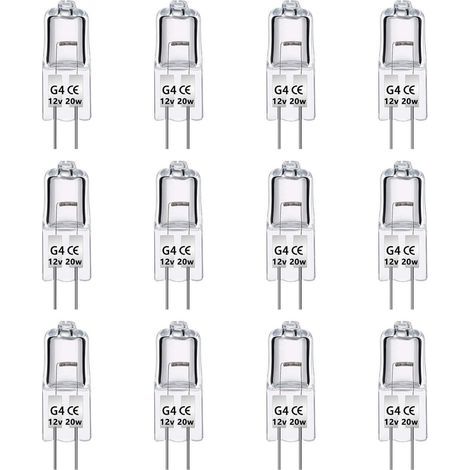 Paquet de 12 Ampoules Halogènes G4 12V 20W. Intensité Variable. Blanc Chaud 2700K. 280LM. Lampe Halogène Basse Tension G4. Capsule Transparente. Pour Lustre. Placards. Plafonniers (1/5)