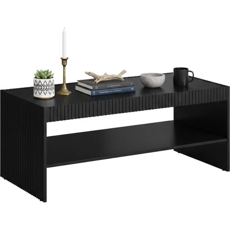Mesa de centro Roasio, con estante y tablero grande, elevada del suelo, 120x57 h50 cm, color negro (1/3)