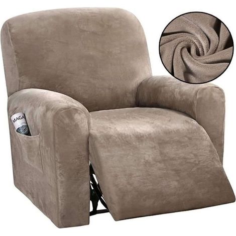 Housse De Fauteuil Relax Extensible, Doux Velours Housse De Chaise Inclinable pour 1 Places Canapé Coussin , Kaki (1/4)