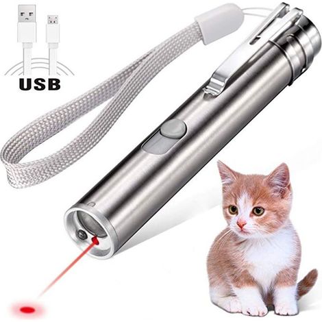 Jouet pointeur laser rechargeable pour chat, pointeur laser rouge à 3 modes, outil d\\'entraînement lumineux interactif avec chargement USB pour l\\'exercice du chat et du chien (1/4)