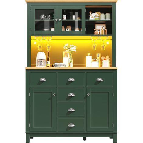 Buffet de Cuisine Meuble de Rangement avec Espaces de Stockage et LED contrôlable, en MDF, 104x40x180 cm, Vert