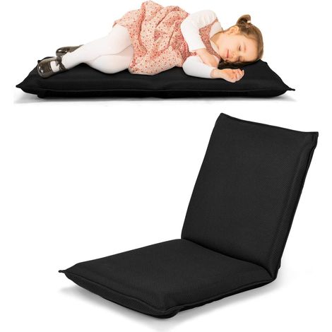 COSTWAY Sedia da Pavimento Poltrona da Terra, Sedia Reclinabile Imbottita, per Salotto Camera da Letto e Studio (Nero) (1/5)