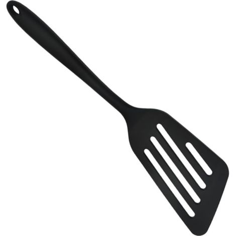 CCYKXABlack Silicone Kitchen Spatula, Non-Slip, for Steak and Crepes, Comfortable Handle, Hanging Storage, Easy to Clean, for Home or Hotel Use (1/5)
