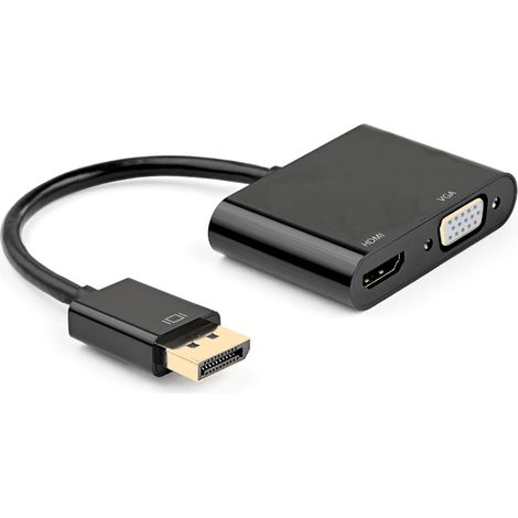 EC1457 adaptador de cable de vídeo DisplayPort HDMI + VGA (D-Sub) Negro