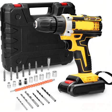 Perceuse électrique sans fil 21 V, moteur à balais, 2 vitesses, 18 niveaux de couple réglables, machine à percer (1/5)