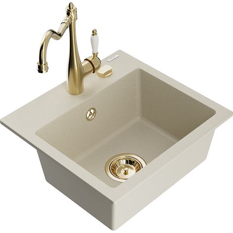 Mexen Milo 1-Becken-Granit-Spüle mit Mischbatterie Carla, Beige - 6505-69-670700-50 (1/5)