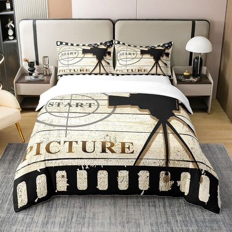 Bettwäsche-Set 220x240cm 100% Baumwolle Kino Design mit Reißverschluss