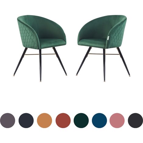 Set of 2 Vittorio Modern Velvet Dining Chairs - Ergonomic Curved back with Metal Legs - Armchair for Dining Room Kitchen Living Room - Green (1/5)