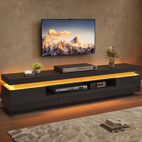 Mobile porta TV da soggiorno 1753845 cm con 2 armadietti a L e 1 cassetto, mobiletto da soggiorno lucido con illuminazione a LED, mobile basso con vani portaoggetti semiaperti, per TV fino a 75 pollic (1/5)