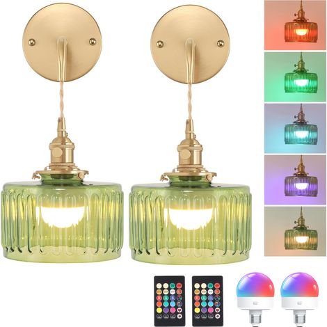 Confezione da 2 lampade da parete a batterie senza fili, modello moderno con luce RGB, decorazione multifunzione per camera e soggiorno (telecomando e lampadine fornite) (1/5)