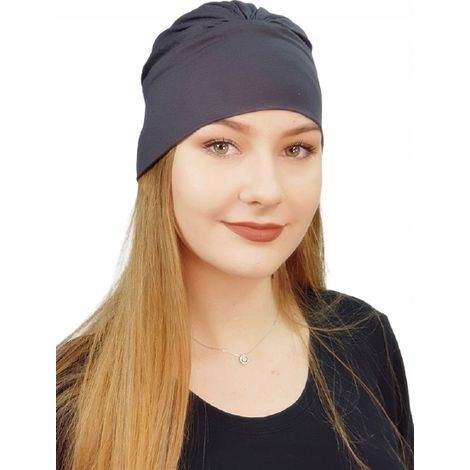 Turban Jasmina anthracite à volants, sans motif, même après chimiothérapie (1/5)