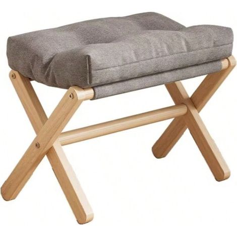 Petit Pouf, Chaise avec Siège Rembourré en Éponge, Repose-Pieds, Tabouret Bas en Bois pour Chambre à Coucher, Salon, Entrée, 46×30×44CM,Gris (1/2)