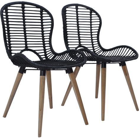Sedie da Pranzo 2 pz Nere in Rattan Naturale vidaXL