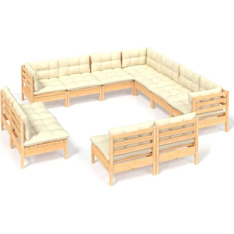 Maison Exclusive - 11-tlg. Garten-Lounge-Set mit Creme Kissen Mas (1/5)