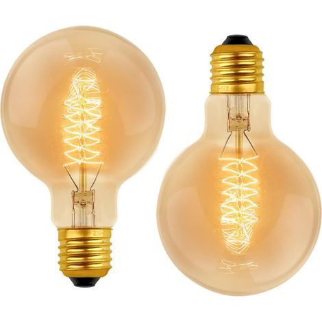 Ampoule Vintage Globe G80 E27 Dimmable 60W Blanc Chaud 2700K, 600lm, Ampoules de Décoration à Incandescence Rétro E27 Spirale Tungstène Filament Lampe, lot de 2 (1/5)