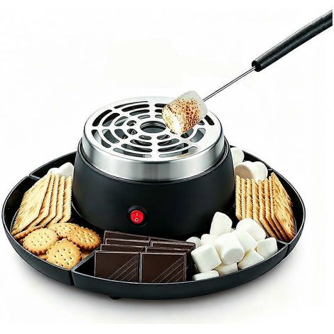 Appareil électrique 2 en 1 pour S'mores et guimauves, avec 4 fourchettes, casserole électrique, idéal pour les apéritifs et les plateaux de fruits. Prise américaine. (1/5)