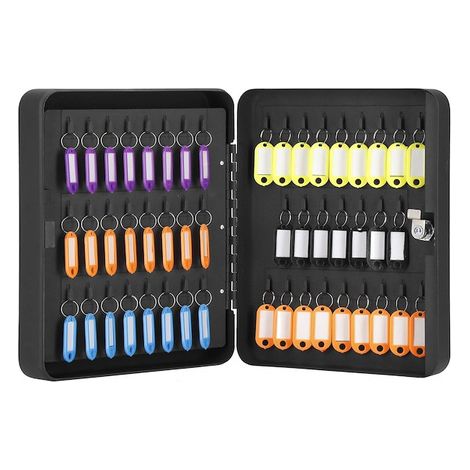 Caja de llaves, metálica, 100 piezas de colgantes para llaves, caja fuerte, negro. (1/5)