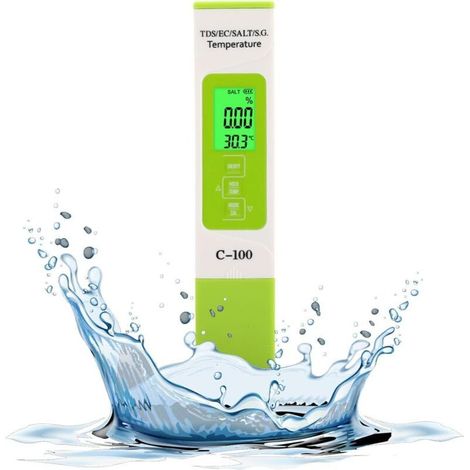 Testeur De Salinité Pour Eau Salée, Testeur De Sel De Piscine, Testeur De Qualité De L'eau Multifonction Avec Rétroéclairage Pour Eau De Mer, AquariumsC-100 Kit De Test De Piscine D'e (1/4)