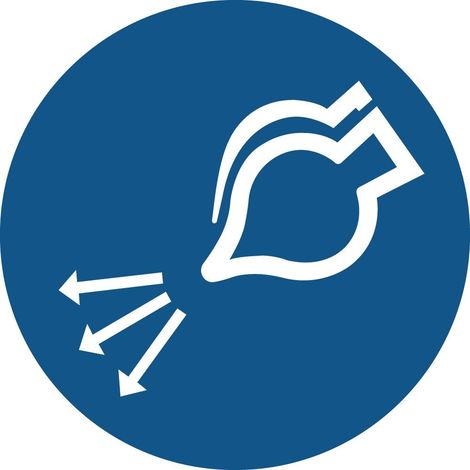 Cartelli di obbligo ISO 7010 "Attivare l'impianto di aerazione nella procedura di lancio in mare" - M044 - Misura: 50mm x 50mm - Numero Pezzi: 50 pezzi