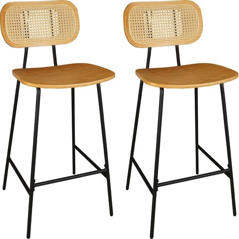 Lot de 2 chaises de bar en bois naturel et pieds en métal, NOSARA (1/4)