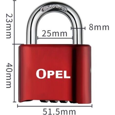 Cadenas Code 4 Chiffres, 52mm Cadenas Extérieur Etanche, Robuste et Antivol, 8mm Loquet Cadenas à Combinaisonrouge,50mm