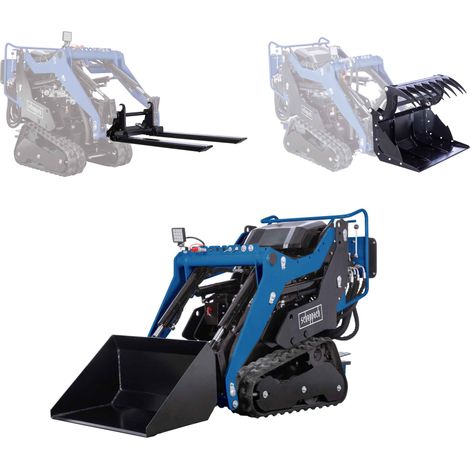 Scheppach – Chargeur compact thermique MKL730 – 8,5 CV – Charge max. 200 kg – Largeur 740 mm – Godet 80 L – Chenilles 180 mm pour stabilité