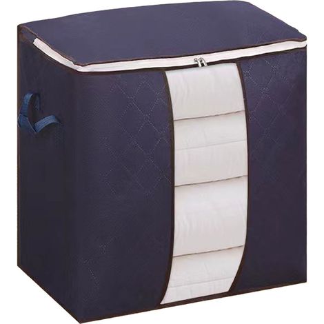 Sac de rangement vêtements couettes 50x48x28cm bleu marine épais double zip réutilisable grande capacité (1/4)