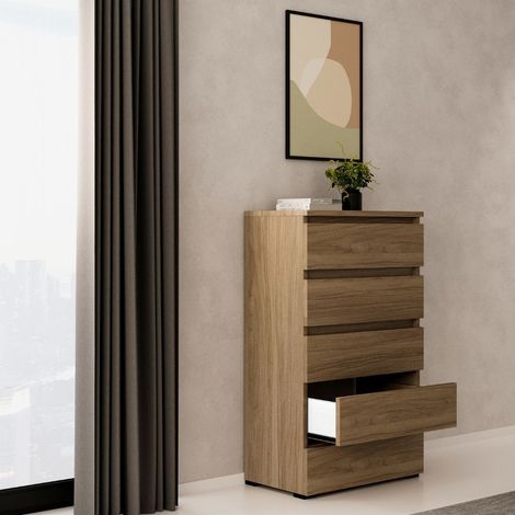 Cassettiera 5 cassetti 75x40x127 MONTATA colore noce naturale (1/2)