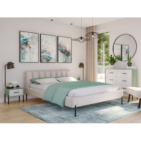 Sofello Polsterbett 180x200 Cream Hellbeige Velourstoff Velvett Samt ohne Bettkasten und ohne Stauraum (1/2)