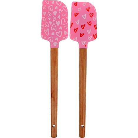 2er Set Silikon Teigschaber mit Holzgriff, Hitzebeständig, Antihaft, Rosa