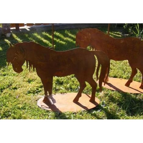Cheval Décoratif en Métal Aspect Rouille Figurine de Jardin Vintage Poney 44 x 30 cm - PANGIVO