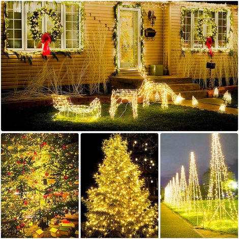 Guirlande lumineuse solaire d'extérieur, 12 m, 100 LED guirlande lumineuse solaire étanche 8 modes fil de cuivre lampe de jardin décorative à énergie solaire pour arbre terrasse auvent clôture fête d' (1/4)