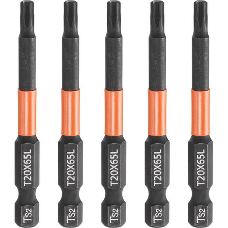 5Pcs Embout Tournevis Torx T20 1/4" Hex Shank Long 2.56" (65mm) (1/5)