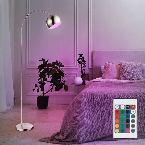 Lampada da terra lampada ad arco cromata lampada da soggiorno in piedi, paralume mobile, dimmerabile con telecomando, 1x LED RGB 8,5W 806Lm bianco caldo, AxLxL 150x58x24,5 cm