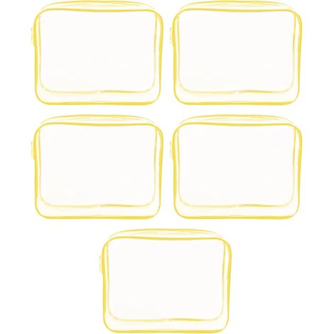 5 pièces de pochettes transparentes en PVC avec fermeture éclair, sac de cosmétiques portable pour vacances, salle de bain et organisation (Jaune, moyen) (1/5)