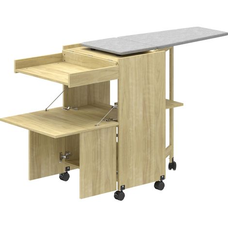 Mobile Asse da Stiro Pieghevole 154x55x87 cm con Porta Ferro e Indumenti con Vano Aperto in MDF Color Legno (1/5)