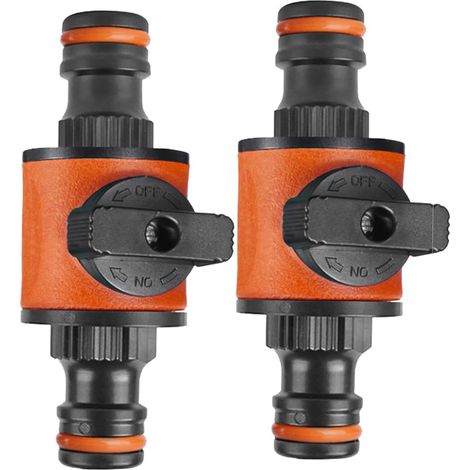 Lot de 2 connecteurs de tuyau d'arrosage, valve de buse à double robinet pour connecteurs ABS compatibles avec robinet double connecteur bidirectionnel, valve d'arrêt (1/5)