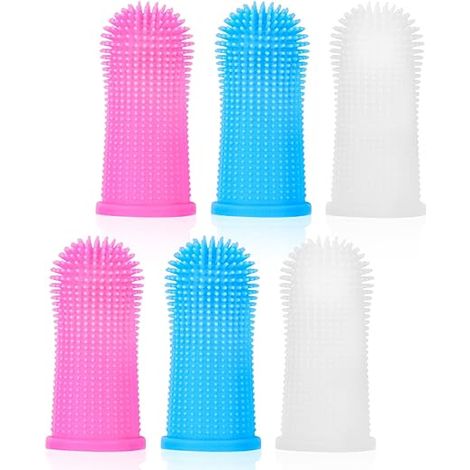 Lot de 6 brosses à dents pour chien, brosse dentaire en silicone 360° pour nettoyer les dents, soin buccal, brosse doigt pour chiots, chats, petits animaux (1/5)