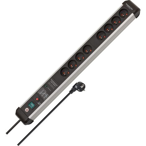 Multiprise Protect-Line 8 Prises avec Protection Contre Les surtensions 60 000 A câble 3 m, avec Interrupteur Argent/Noir (1/4)